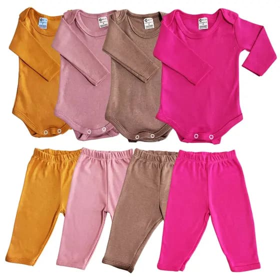 kit 8 peças mijão calça e body manga longa infantil bebe masculino e feminino