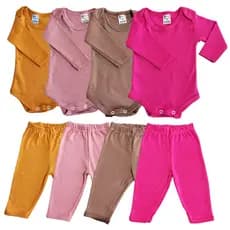 kit 8 peças mijão calça e body manga longa infantil bebe masculino e feminino