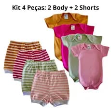 kit 4 peças body infantil bebê manga curta 100% algodão - shorts para bebe verão