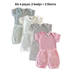 kit 4 peças body infantil bebê/ shortinho para bebe menino e menina/ bory manga curta