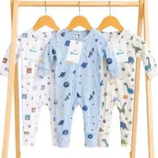 Kit 3 Macacões Bebê Infantil 100% Algodão para Menino Macacão com Zíper Vira Pé