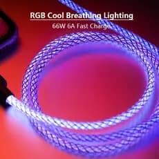 Cabo RGB Para iPhone Android Tipo C Linha De Carregamento Rápido 6A 66W Fio Brilhante De Streamer Colorido