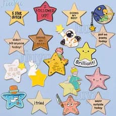 54 Estilos Pentagrama Em Forma De Crachás De Pins Esmalte Broche De Estrela Da Cruz Do Príncipe Bonitinho Texto Engraçado I Tried Jóias Presentes