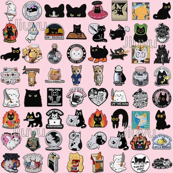 100 Estilo Gato Esmalte Pino Branco Preto Gatinho Crachá Broche Bonito Animal Lapela Jóias Presente Para Amante Do