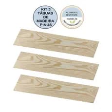 Kit 3 Prateleiras de Madeira Pinus 100X20CM Tábua Decoração Estante Rack Mesa Bancada Cozinha Quarto