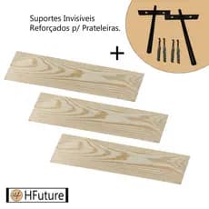 Kit 3 Prateleiras Pinus + Suporte Invisível Resistente Decoração Estante Rack Industrial