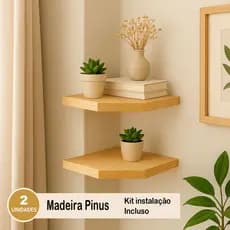 Kit 2 Prateleira de Canto Reta Suporte Oculto Madeira Pinus Cantoneira Decoração Estante