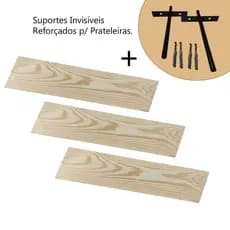 Kit 3 Prateleiras Pinus + Suporte Invisível Resistente 80X20 e 100X20 Rack Decoração Estante