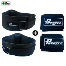 Kit Cinturão Musculação Agachamento SPORT - Tamanho Ajustável - Serve do PP ao GG + Par de Munhequeira Cor: Preta
