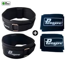 Kit Cinto Agachamento TIGER PRETO Tamanho Único Ajustável Serve Circunferência de 64 a 105 cm + Par De Munhequeira