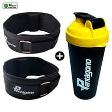 Kit Cinturão Musculação Agachamento TIGER - Tamanho Ajustável - Serve do PP ao GG + 01 COQUETELEIRA Pentágono