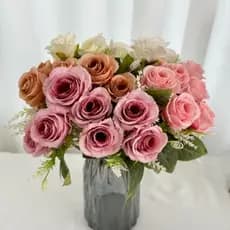 Buquê Rosas Artificiais Bengalas para Casamento, Festa, Presente Romântico(Várias Cores)