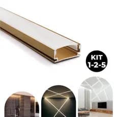 Perfil Dourado Alumínio Sobrepor Slim P/ Fita Led 1 Metro 2 Metros ou 5 Metros