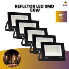 Kit 5 Refletor Led 50w Holofote Bivolt Luz Prova D'água Luz Branco Frio