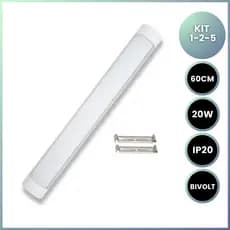 Kit Luminária Tubular Sobrepor 60cm Led Linear 18w Luz Branco Frio Unitário/ Kit 2/Kit 5