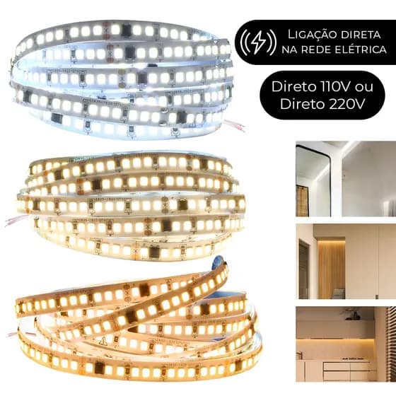 Fita 110v/220v Direta 192leds/m Led Rolo 10m Não Usa Fonte