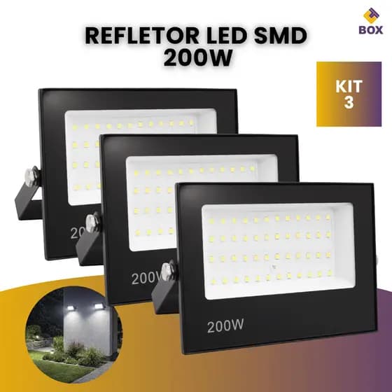 Kit 3 Refletor Led Holofote 200w Ip66 Bivolt  Luz Branco Frio