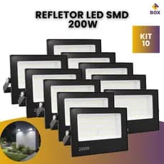 Kit 10 Refletor Ip66 Led Holofote 200w Bivolt Forte Luz Branco Frio