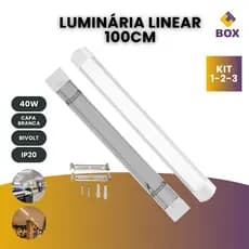 Luminária Tubular 100cm Linear Sobrepor Led Luz Branco Frio e Branco Quente 40w Unitário|Kit2|Kit3