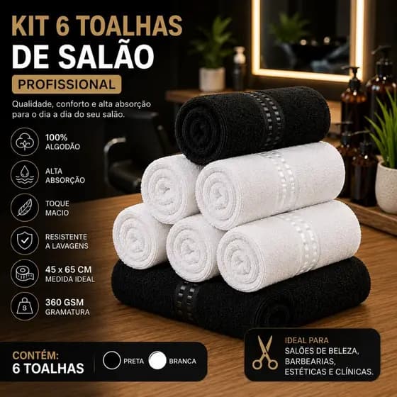 TOALHA DE  ROSTO PARA SALÃO MEDIDA 45X65CM  KIT 06 UNIDADES