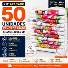 PANO DE PRATO ATACADO ESTAMPADO GRANDE 40X65 CM 50 UNIDADES
