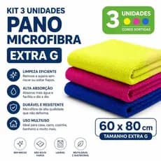Panos de Microfibra Gigante Kit 3 Un 80x60cm Qualidade Premium Estética automotiva