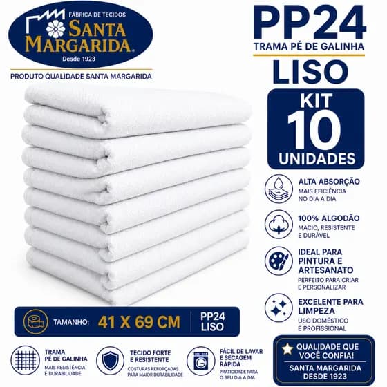 PANO DE PRATO PP24 LISO SANTA MARGARIDA kit 10 UNIDADES