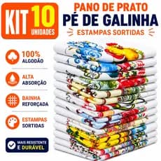 PANO DE PRATO PÉ DE GALINHA ESTAMPADO KIT 10 UNIDADES 38X65CM