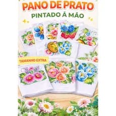 PANO DE PRATO PINTADO Á MÃO EXTRA 50X70CM KIT 5 UNIDADES