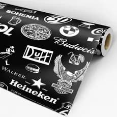 Papel de Parede Gourmet Marcas de Cerveja Preto e Branco