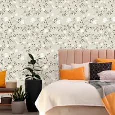 Papel de Parede Floral Bege e Branco 1m x 50cm