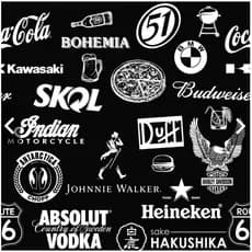 Papel de Parede Temático Gourmet Marcas Cervejas Preto e Branco.