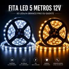 Fita LED 5m 12V 60 LEDs/m Fita LED 5m 12V Alta Potência Frio ou Quente