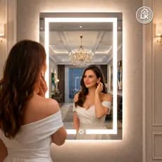 Espelho LED Retangular 80x50 cm Jateado com Botão Touch – Moderno Para Banheiro Lavabo e Penteadeira