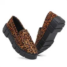 Sapato Feminino Mocassim Estampa Onça Felina Elegância e Conforto Estilo Sofisticado