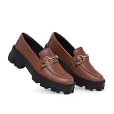 Sapato Feminino Mocassim Cor Capuccino Havana - Casual Trabalho Laser - Confortável e antiderrapante Marca KLON