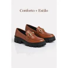 Sapato Mocassin Feminino Bico Redondo Casual Antiderrapante Trabalho Laser Escola Confortavel Cor Capuccino-Havana