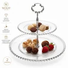 Porta Doces Duplo Cristal Wolff Pearl 2 Andares Mesa Posta