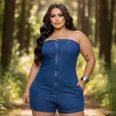 Macacão Jeans Plus Size 46 ao 52 Look Moderno Verão  Peça Versátil Estilo Casual soltinho confortável