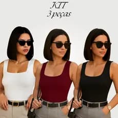 Kit 3 Blusinhas Regata Decote Quadrado Feminina Básica Suplex Premium Moda Roupas Feminina Casual Trabalho Verão