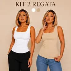 kit 2 Blusa Regata Feminina Quadrado Básica Lisa Elegante Blogueira Tendência Dia a Dia Casual  Feminina Moda Blusinha