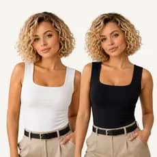 KIT 2 Blusas Regatas Femininas Decote Quadrado  Gola  Reta  Forro duplo Suplex Alça larga Estilosa Lançamento Verão Top