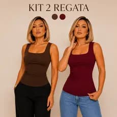 Kit 2 blusas regatas Femininas Suplex Premium Casual Moda Elegante Decote Quadrado Moda Blogueira