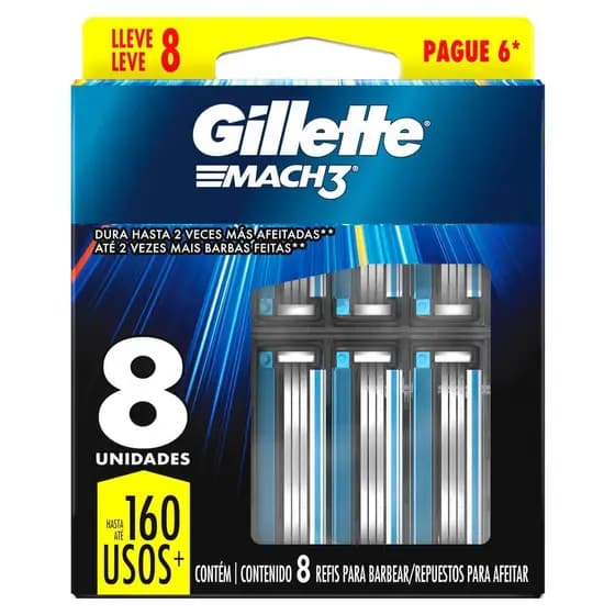 Carga para Aparelho de Barbear Gillette Mach3 8 Unidades