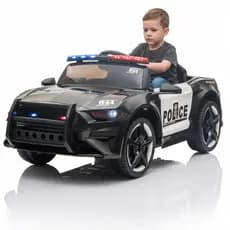 Carro Elétrico Infantil 12V Policia Carrinho Motorizado Luz Som Passeio Pedal Controle Remoto Bivolt
