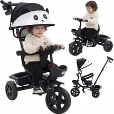 Triciclo Infantil Empurrador 2 em 1 Carrinho de Passeio Bebê Capota 50kg Guia Auxiliar Cesto Rodas