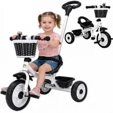 Triciclo Infantil com Haste de Empurrar 2 em 1 Pedal Cesto Frontal Traseiro 30kg Brinquedo Passeio
