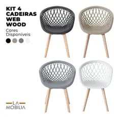 Kit 4 Cadeiras Web em Polipropileno com Base Wood para Sala de Jantar e Cozinha - Seat&co