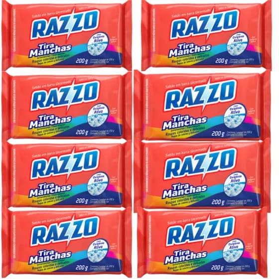 Kit 08 Sabão Em Pedra Razzo Tira Manchas 150g Cada