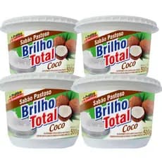 kit 4 Sabão Coco Pastoso Brilho Total Panelas Pratas Paredes Cozinha Roupas 500G Cada
